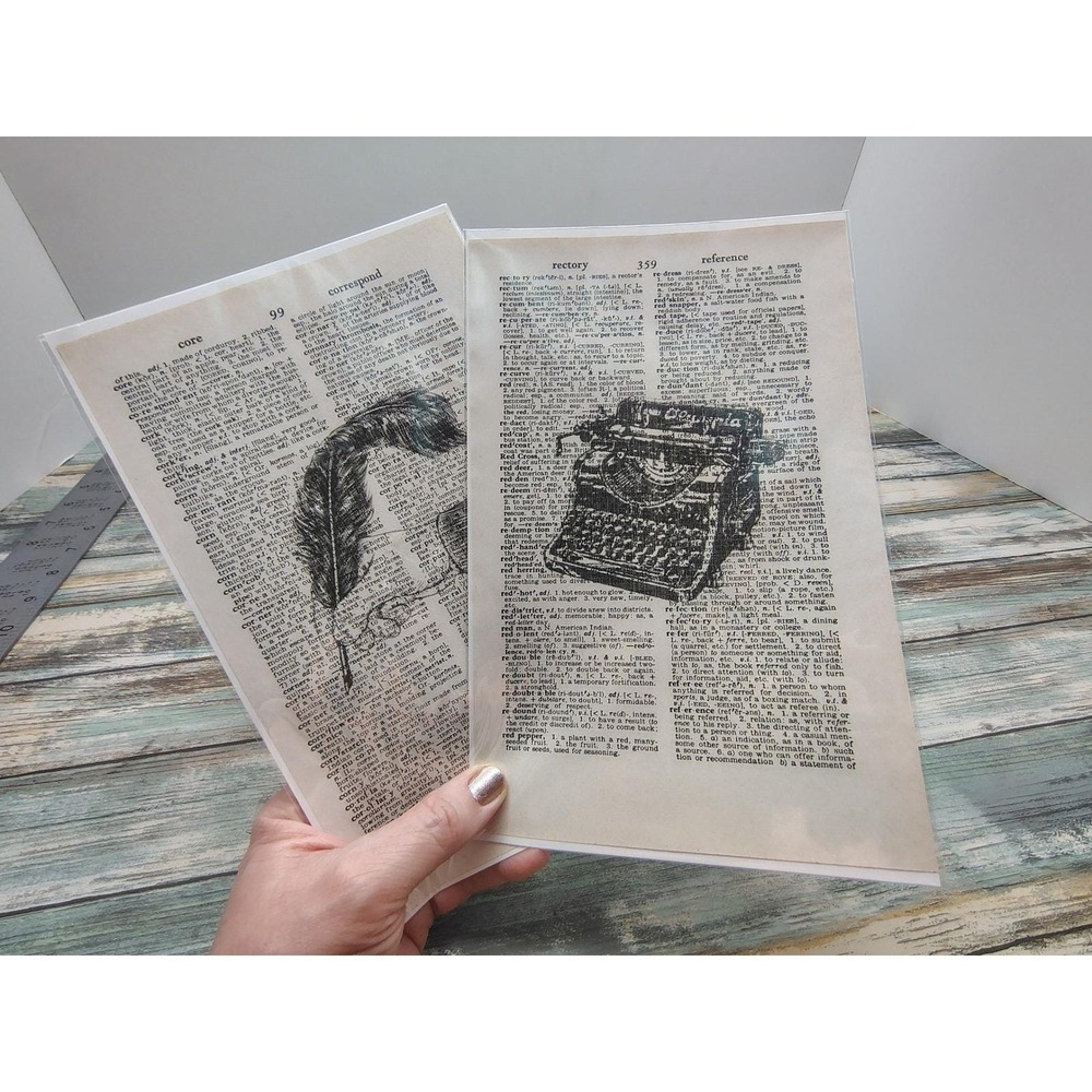 Dictionary Art Prints Set of 2 • Quill & Typewriter • Vintage Bookish Wall Decor - Picture 10 of 10